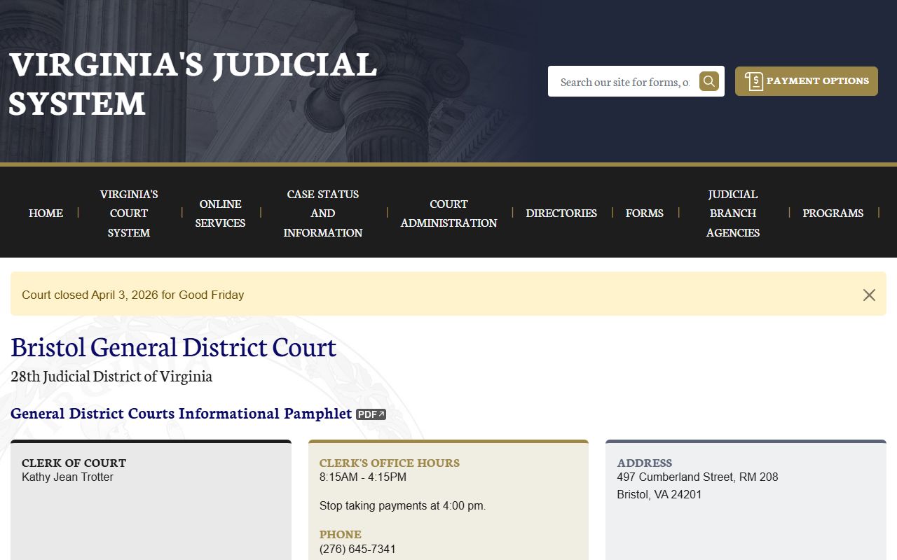 Bristol general district court records search Virginia