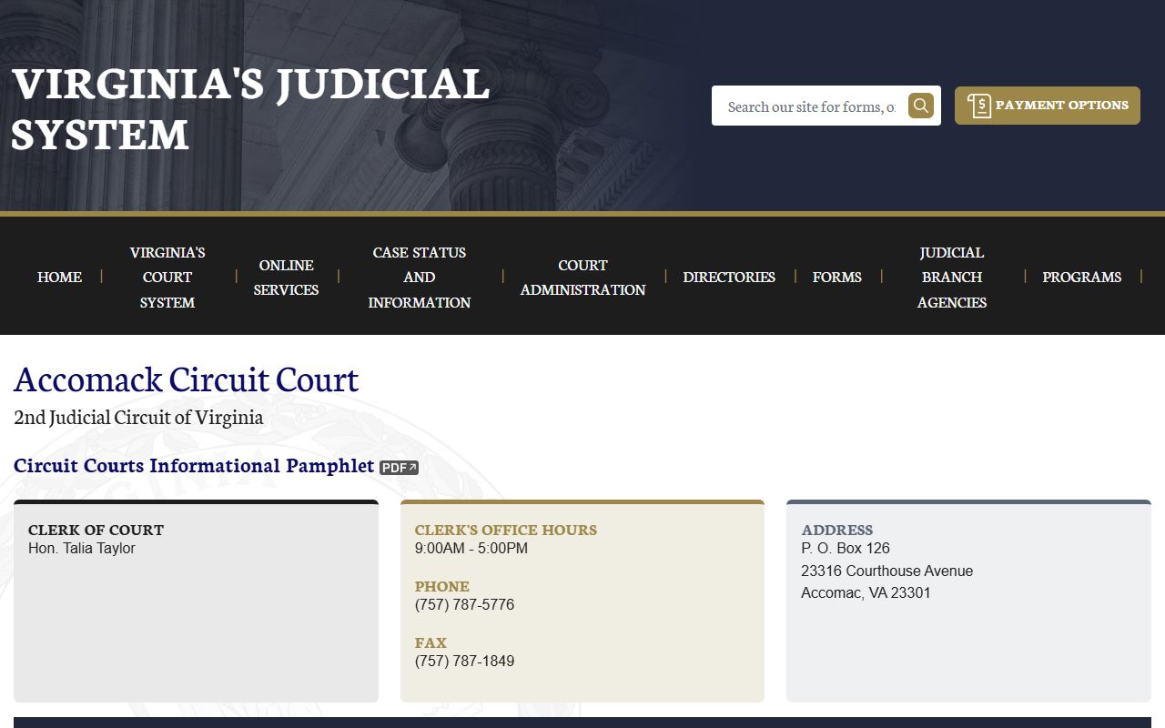 Accomack County circuit court records page on vacourts.gov