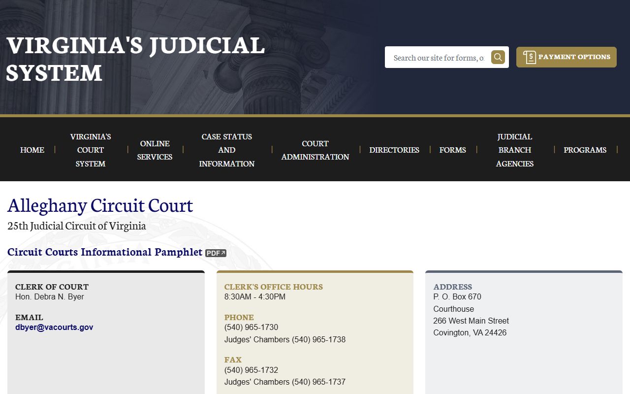 Alleghany County circuit court records page on vacourts.gov