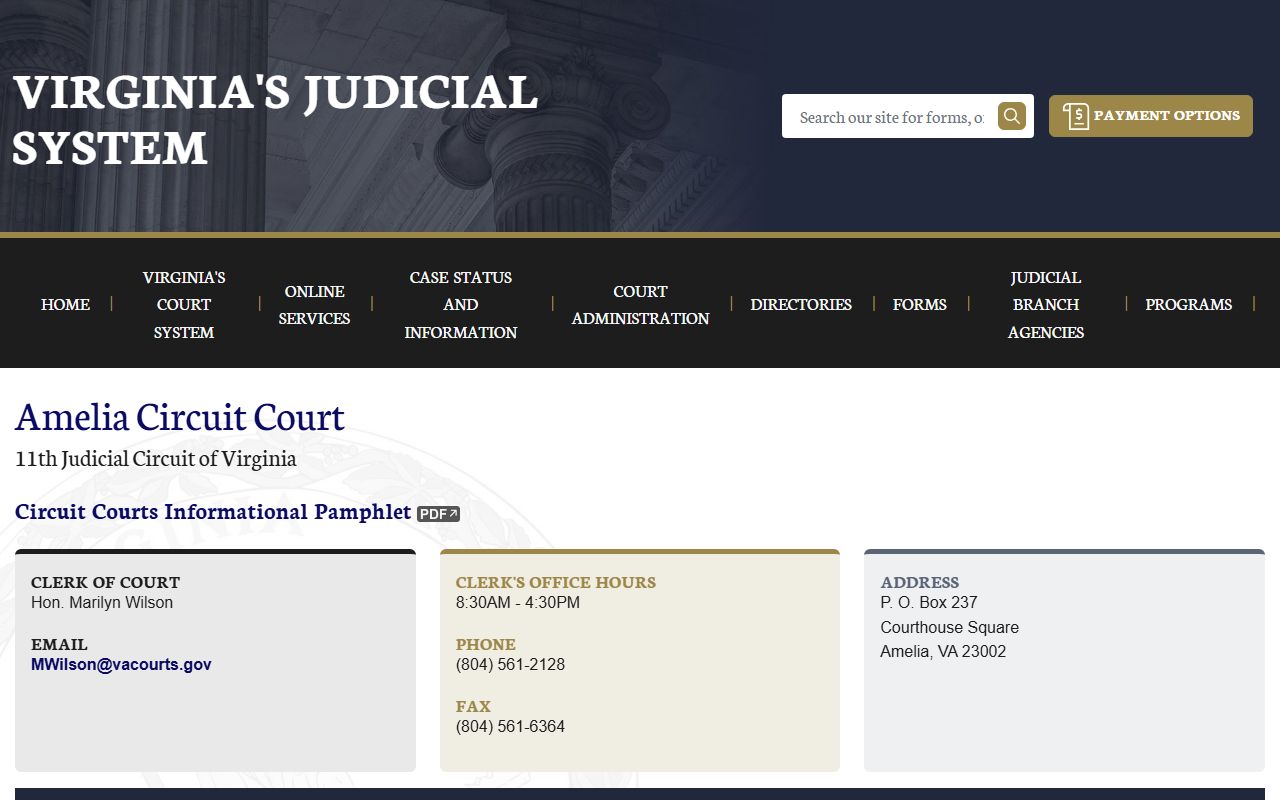 Amelia County circuit court records page on vacourts.gov