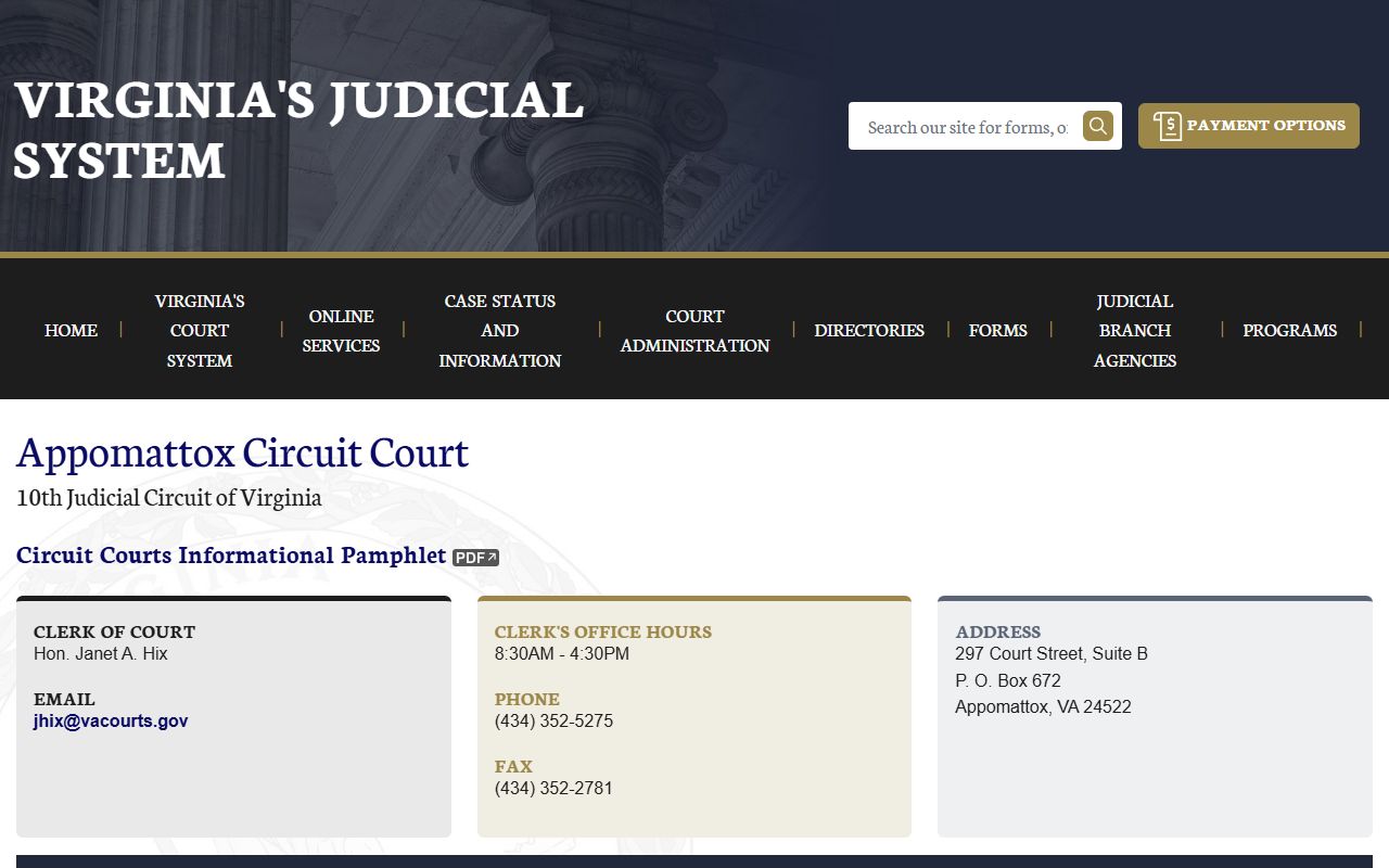 Appomattox County circuit court records page on vacourts.gov