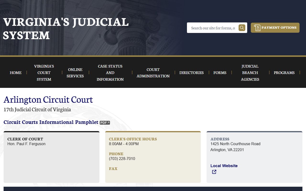 Arlington County circuit court records page on vacourts.gov