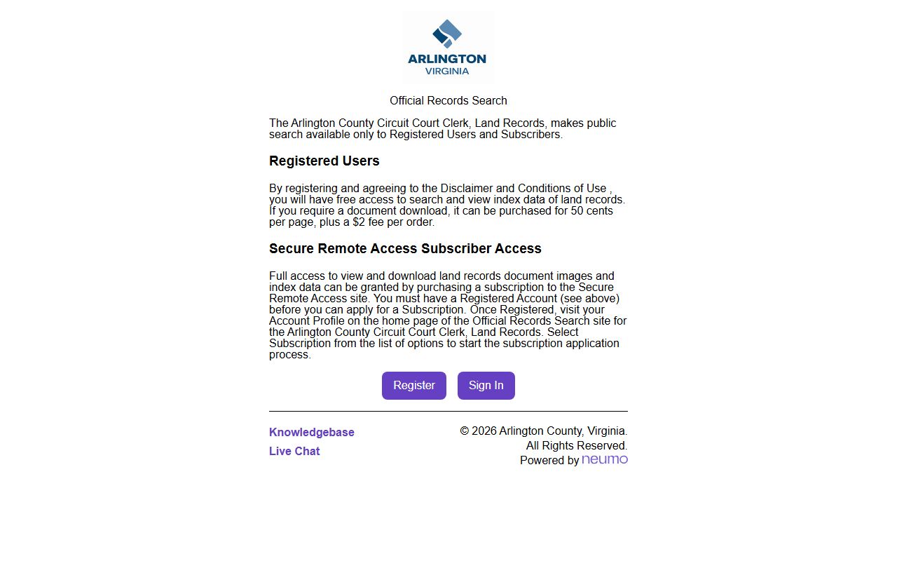Arlington County public land records search portal