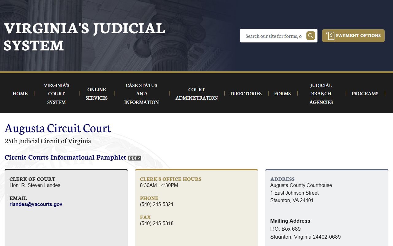Augusta County circuit court records page on vacourts.gov