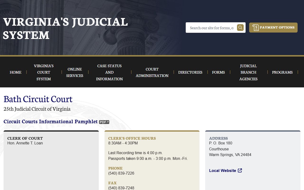 Bath County circuit court records page on vacourts.gov