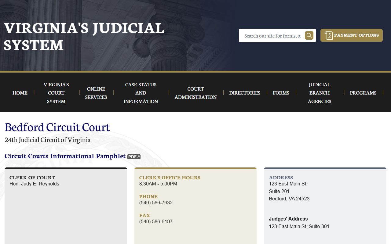 Bedford County circuit court records page on vacourts.gov