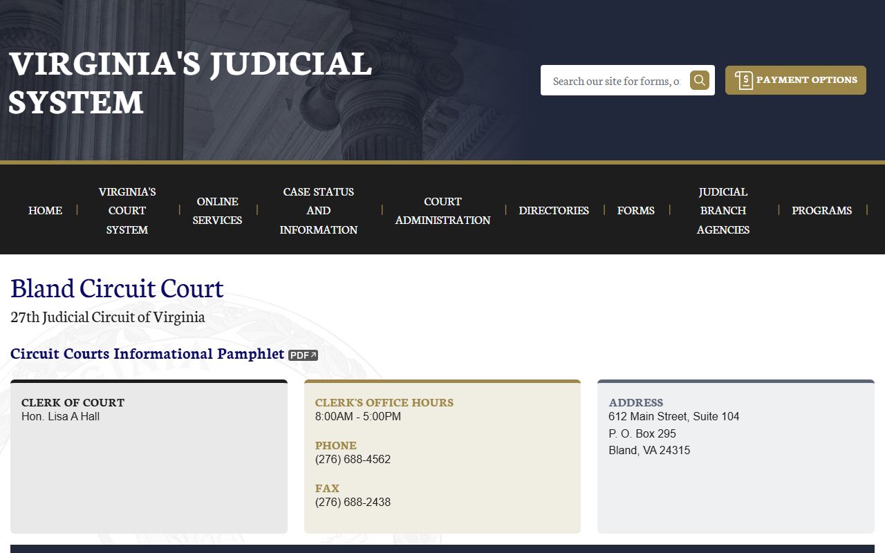 Bland County circuit court records page on vacourts.gov