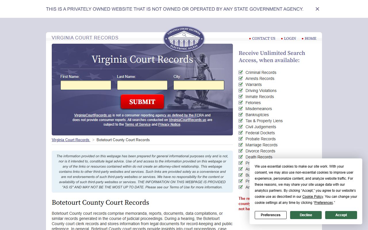Botetourt County court records search resource page