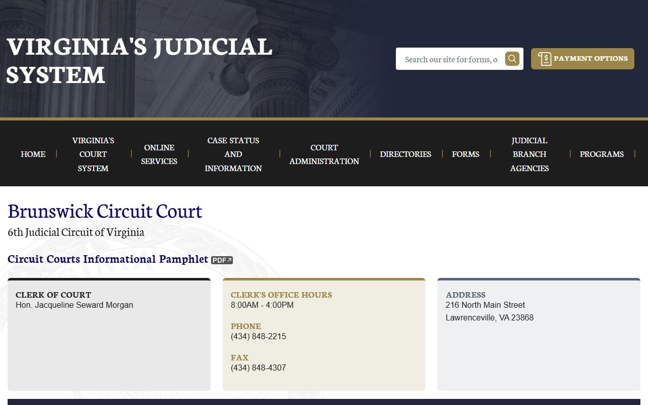 Brunswick County circuit court records page on vacourts.gov
