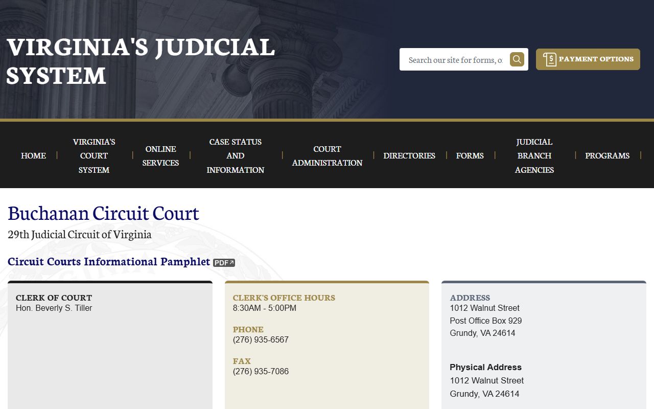 Buchanan County circuit court records page on vacourts.gov