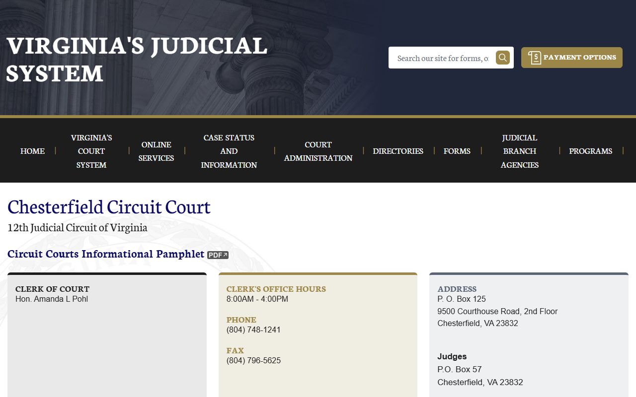 Chesterfield County circuit court records page on vacourts.gov
