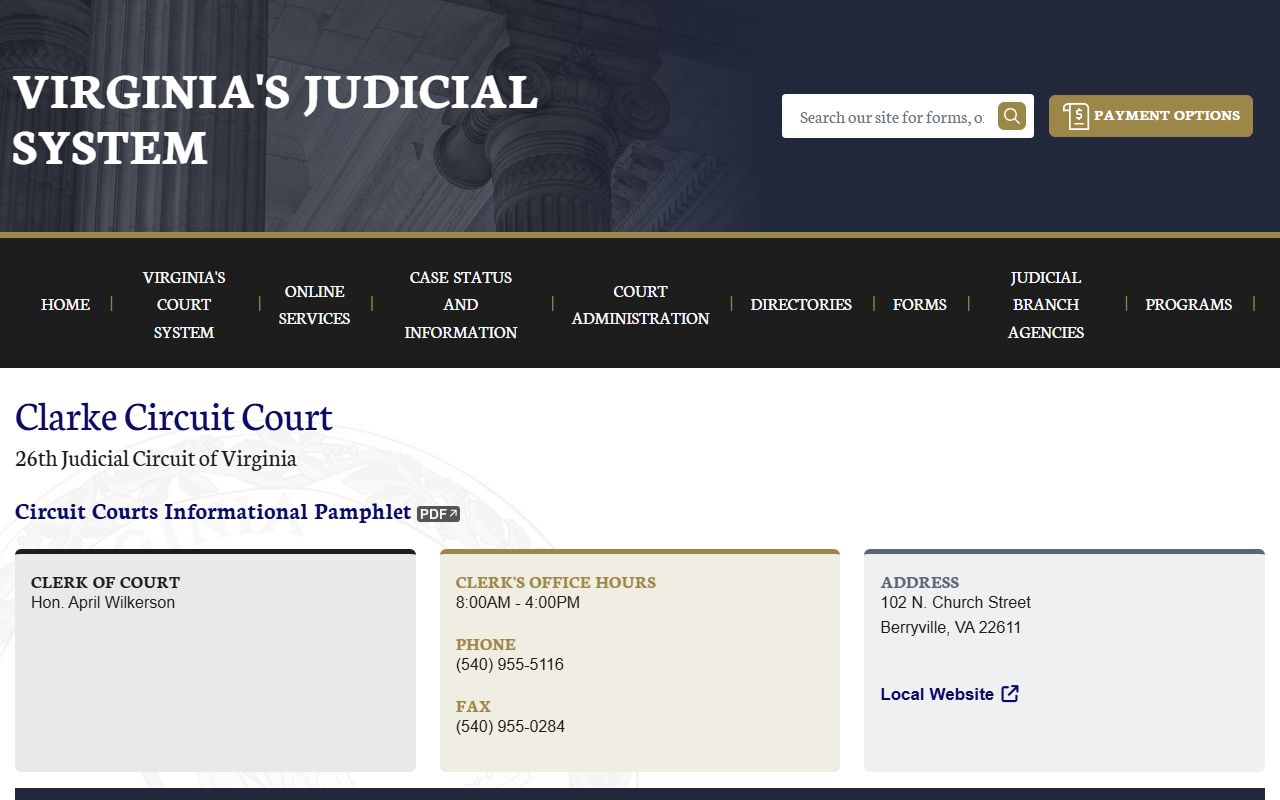 Clarke County circuit court records page on vacourts.gov