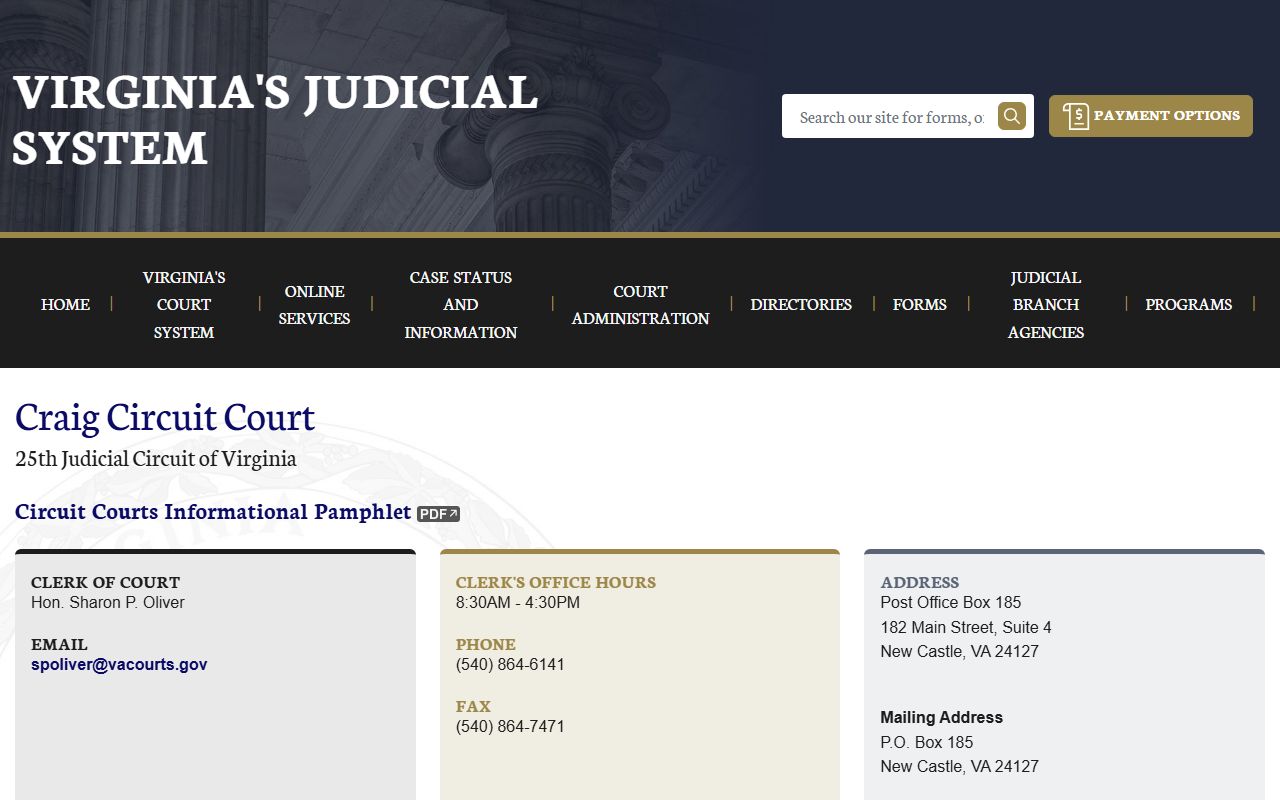 Craig County circuit court records page on vacourts.gov