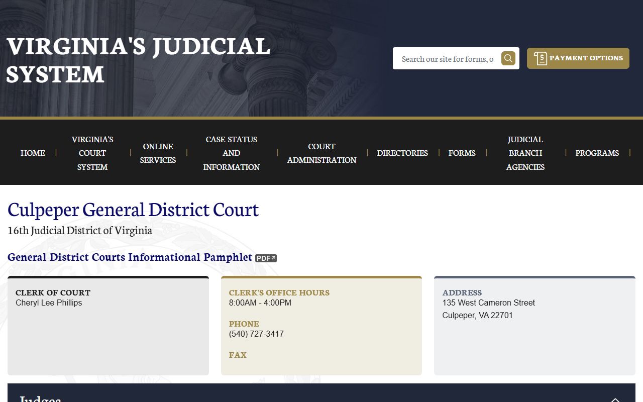 Culpeper County general district court records page on vacourts.gov