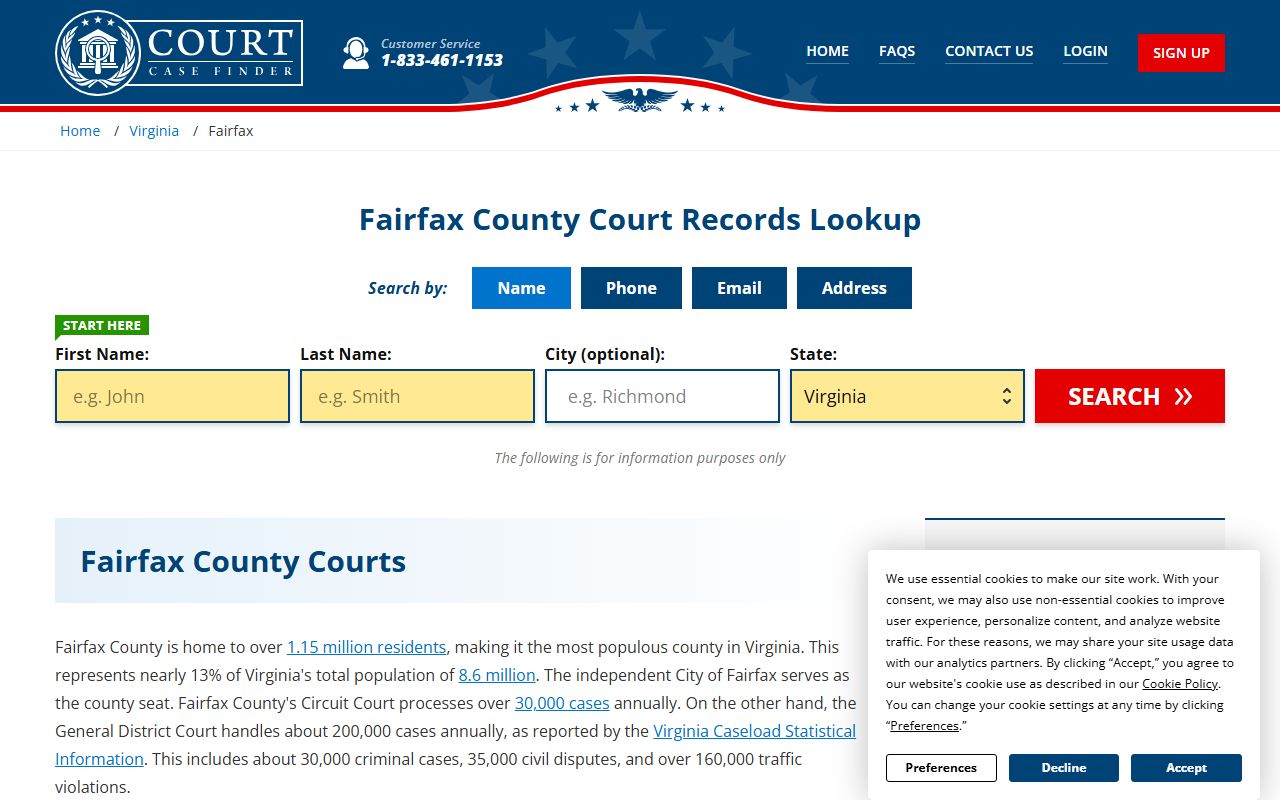 Fairfax County court case search portal