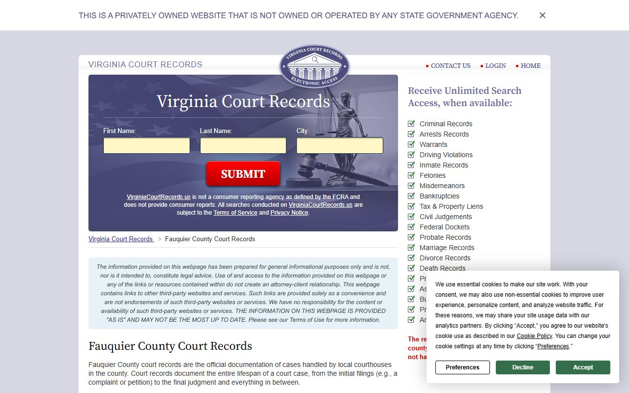 Fauquier County Virginia court records