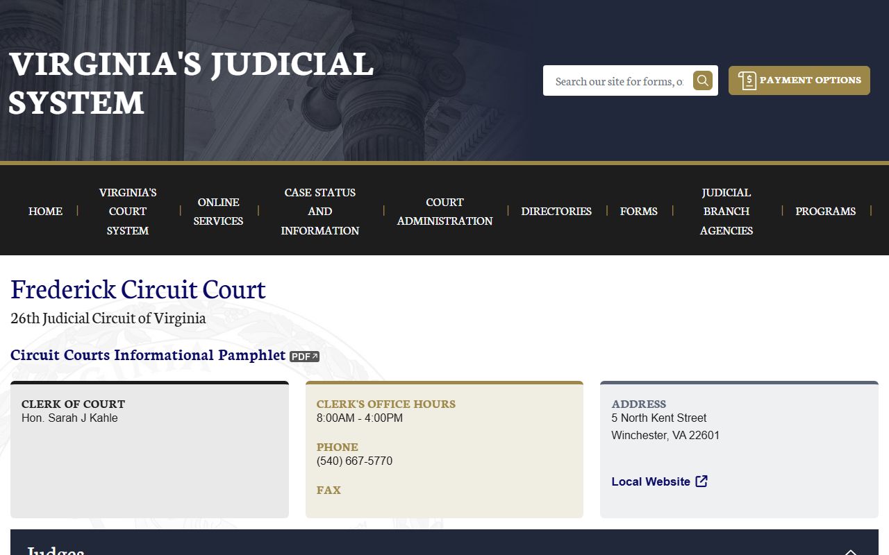 Frederick County circuit court records page on vacourts.gov