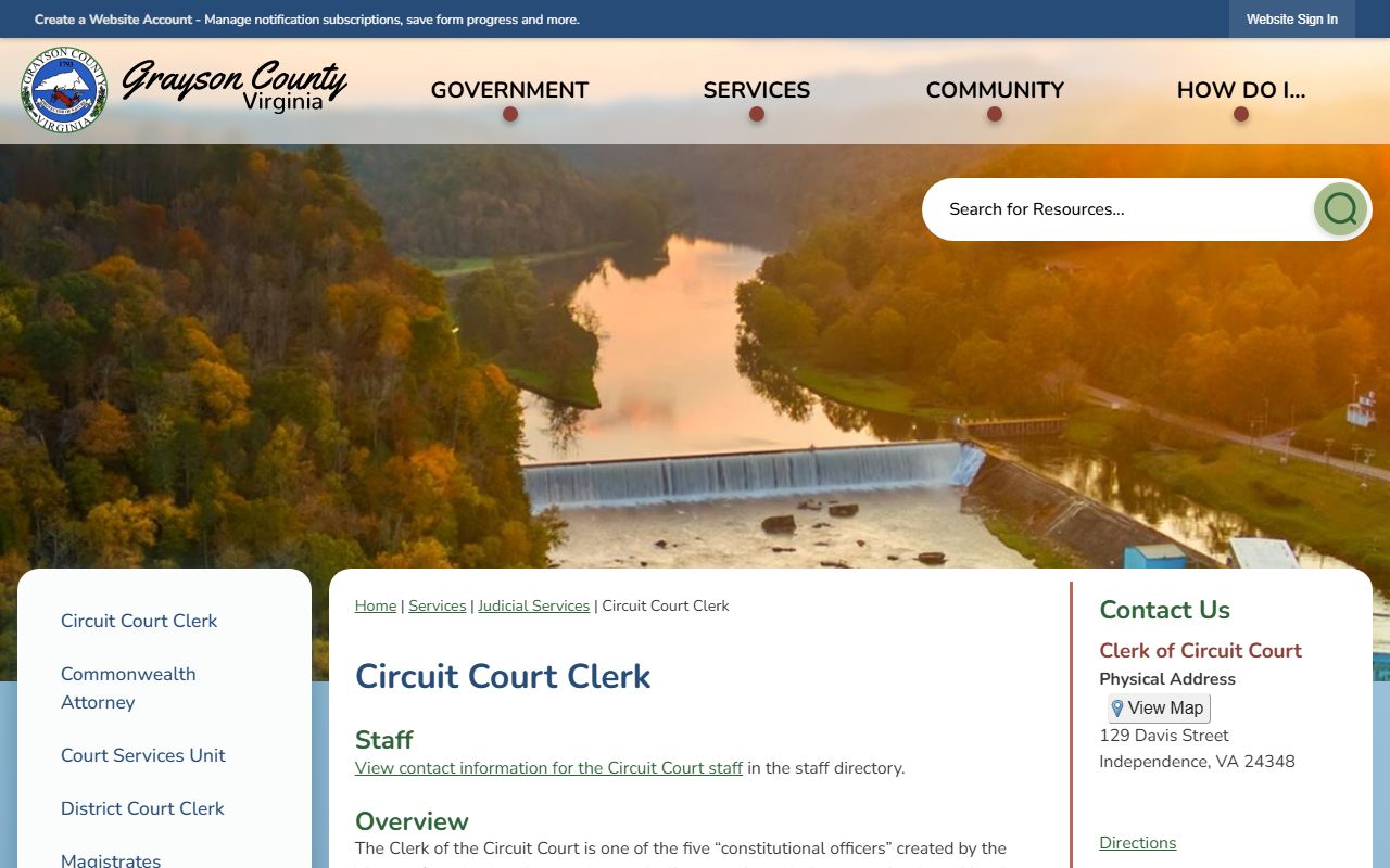 Grayson County circuit court clerk page on graysoncountyva.gov