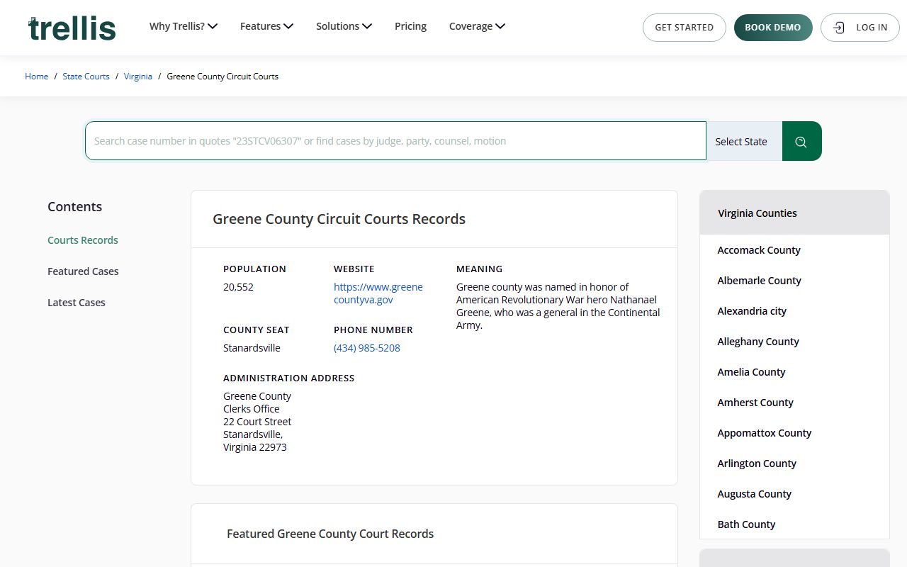 Greene County court information on trellis.law