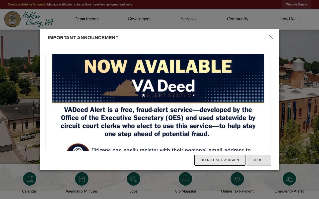 Halifax County government website with court records information