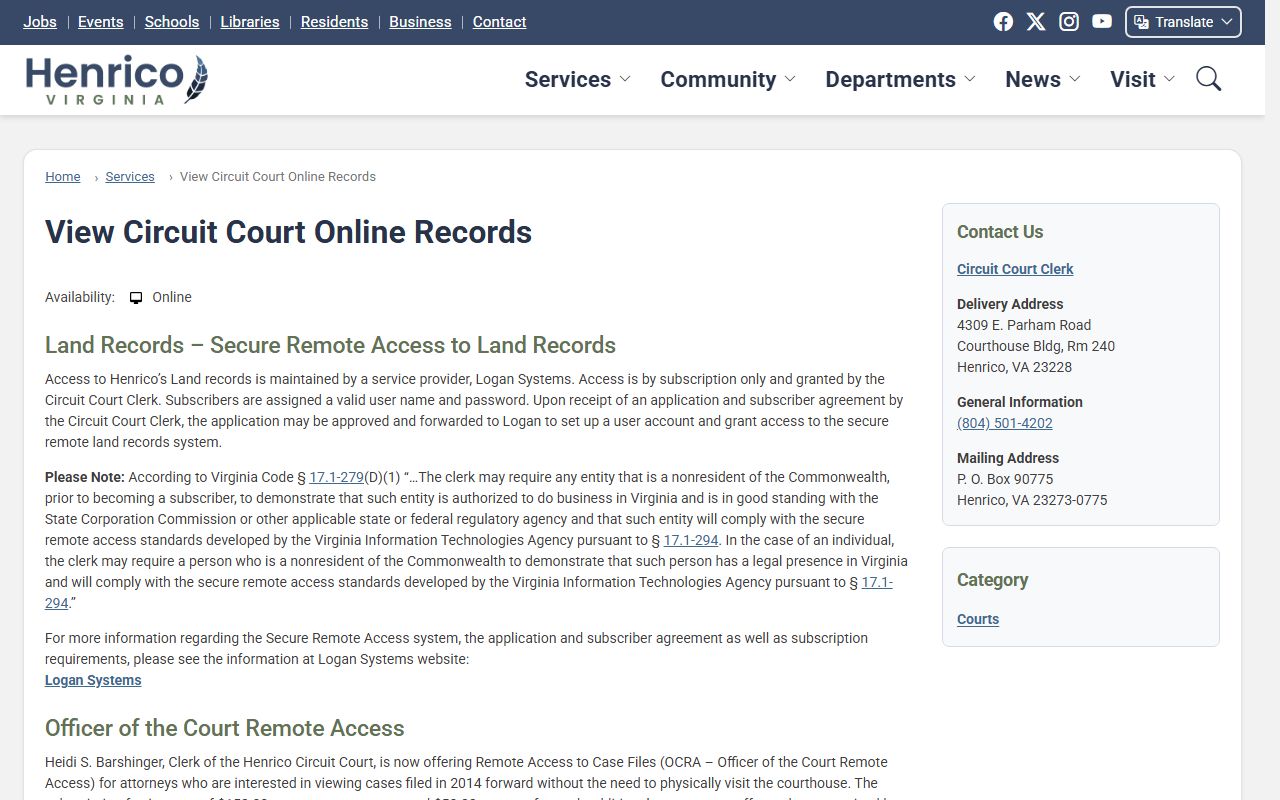 Henrico County circuit court online records search portal