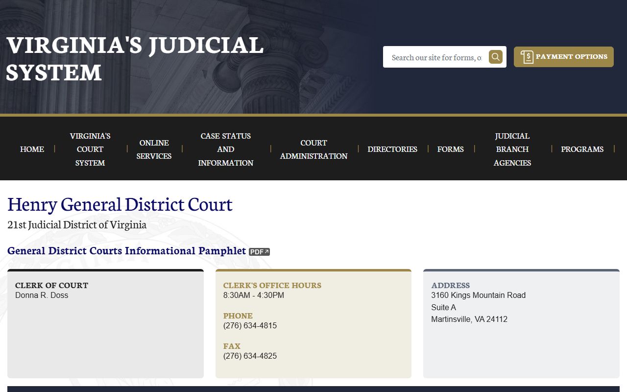 Henry County General District Court page on vacourts.gov
