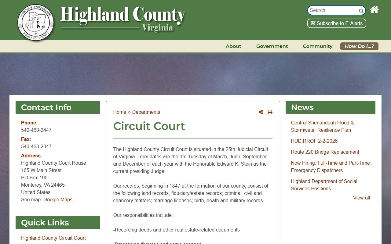 Highland County circuit court page on highlandcova.org
