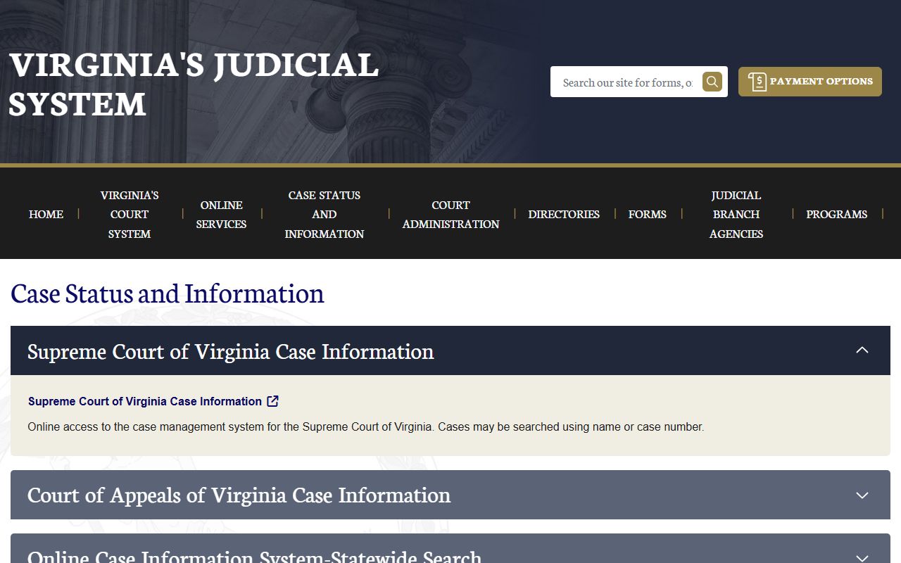 Virginia case status and information portal